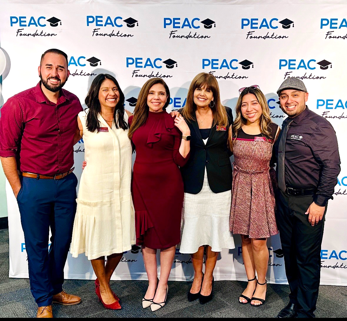 Raul Aguilera (REACH), Araceli Espinoza, Patricia Madrigal (PEAC), Irene Neller, Brenda Tirado and Albert Martinez (PEAC) at the PEAC Foundation Awards Night (left to right).