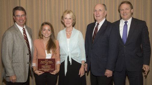 Heidi Nichols with coach Russell Smelley, the Jordano's and President Beebe