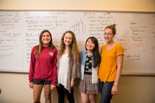 Student Kalie Drown, Emma Donelson, Bethany Le and Abigail DeYoung conducted mathematics research with Dr. David Hunter