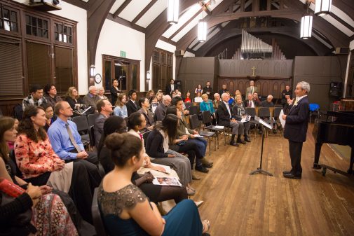 Dr. Michael Shasberger announces the Guild Music Scholarship winner in 2016