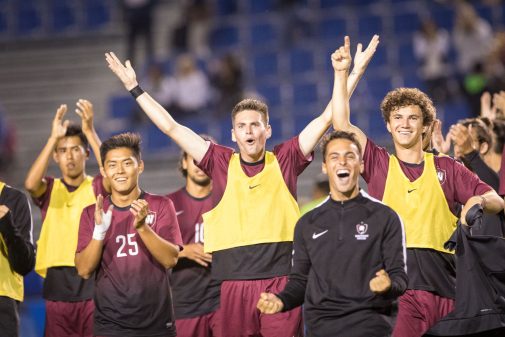 The Warriors celebrate their first victory against UCSB in 17 years