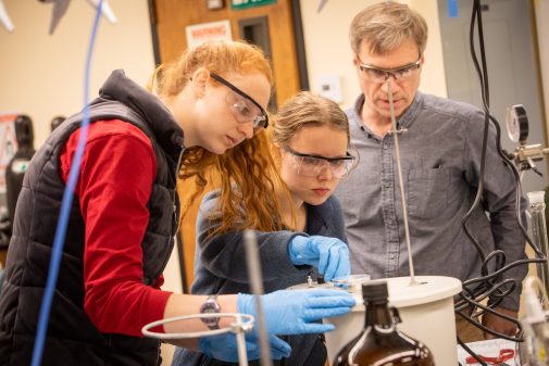 Chemistry students work with Dr. Michael Everest